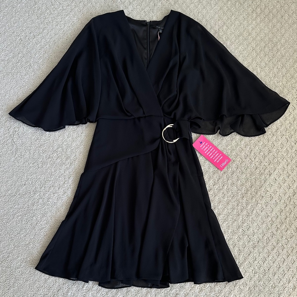 Alex Marie Carissa Chiffon Flutter Sleeve V-Neck Dress Black 2 Classic Party NWT - Picture 3 of 15